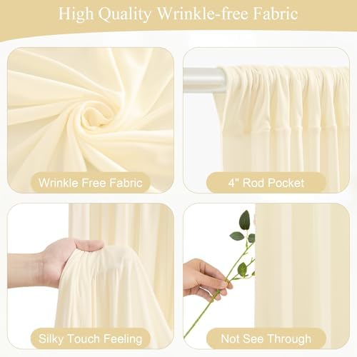 Light Champagne Backdrop Curtains with Lights String for Parties,10x10FT Wrinkle Free Wedding Photo Backdrop Curtains for Baby Shower Birthday Ceremony Reception Home Party Decorations-5ft x 10ft - Image 2