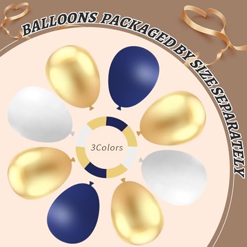 412Pcs Navy Blue and Gold Balloons Arch Garland Kit,5 10 12 18 inch gold and blue balloons for Birthday, Wedding, Graduation, Anniversary Decorations - Image 4