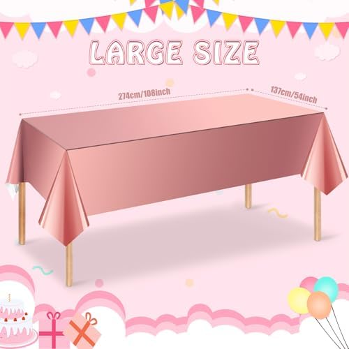 6 Pack Rose Gold Plastic Tablecloth, Dusty Pink Disposable Rectangle Table Covers, Holographic Metallic Foil Tablecloth Rose Party Supplies Decorations for Birthday Wedding Bachelorette, 54x108Inch - Image 2