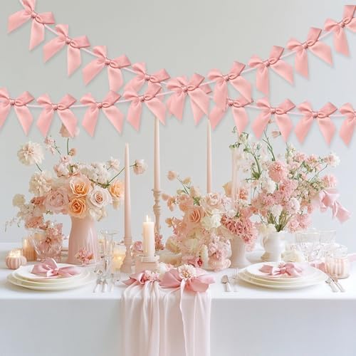 2pcs Bow Garland Banner, Ribbon Bow Party Decorations for Baby Shower Girls Bow Coquette Birthday Party Decor (Peach Pink) - Image 7
