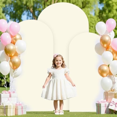 FANPROMS Ivory Wedding Arch Cover Set of 3 Arch Spandex Covers 5FT 6FT 7FT Baby Shower Chiara Arch Backdrop Stand Cover Round Top Stretchy Backdrop Arched Stand Covers for Parties Ornaments - Image 2