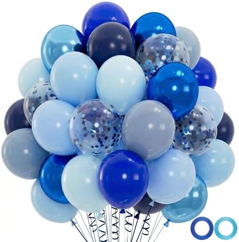 100pcs Blue Balloons Set - 12inch Metallic Chrome, Pearl, Navy & Pastel Royal Dusty Blue Balloons for Birthdays, Father's Day, 2026 Graduation Party Decorations (2 Ribbons) by ZizasAry