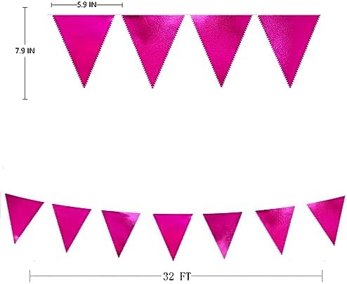 Hot Pink Party Decorations Triangle Pennant Banner Flag Rose Pink Metallic Fabric Bunting Garland for Birthday Bachelorette Wedding Bridal Shower Anniversary Flamingo Theme Party Supplies - Image 2