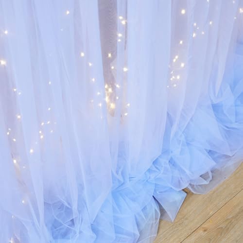 10ft x 10ft Baby Blue Tulle Photo Backdrop Curtain with Lights String for Parties Wedding Sheer Blue Curtain Backdrop for Birthday Party Baby Shower Boy Photo Booth Photography Background Decorations - Image 7