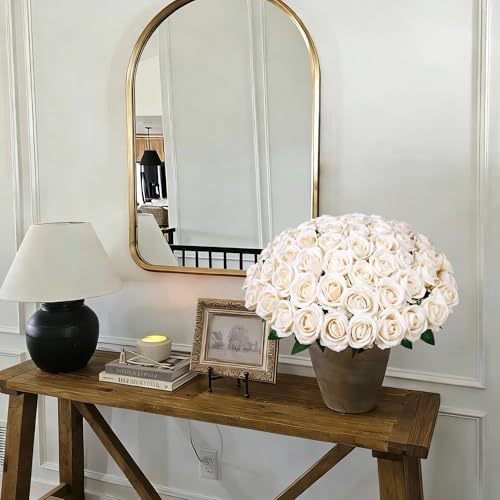 50 PCS Champagne Roses Artificial Flowers, Fake Roses with Stem Realistic Silk Rose for DIY Wedding Bouquets Table Centerpieces Arrangements Baby Shower Birthday Home Decor Valentines Day Gift for Her - Image 6