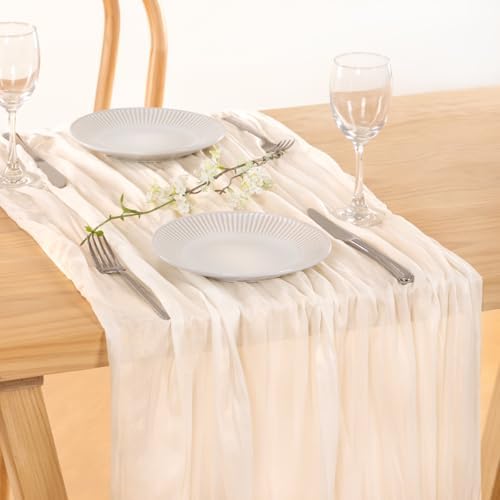 Ivory Cheesecloth Table Runner Farmhouse Fall Table Runner 10ft, 12 Pack - Image 2