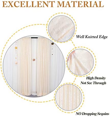 ShinyBeauty Ivory Sequin Backdrop 2 Pieces Photograph Backdrops 7FTx7FT Beige Backdrop Curtains Panels Sparkly Background Glitter Curtain for Wedding,Party,Baby Shower Backgrounds - Image 4