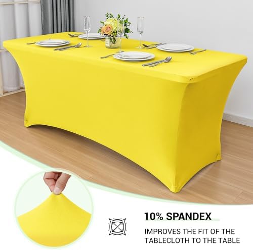 Obstal 6ft Stretch Spandex Table Cover for Folding Tables, 2 Pack, Yellow - Image 2