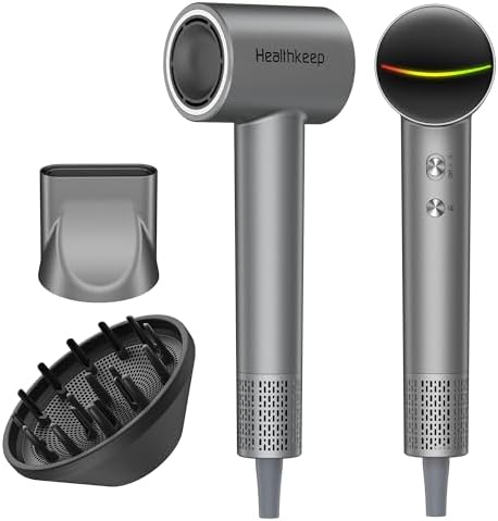 Hair Blow Dryer with Diffuser: 1500W High-Speed Brushless Motor 500M Ionic Technology, Thermo-Control Low Noise for Curly, Straight & Damaged Hair, Home Travel Salon by Healthkeep