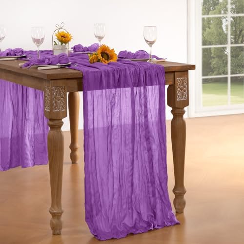 DeZerlor Dark Purple Cheesecloth Table Runners 4 Pack Fall Runners - Image 3