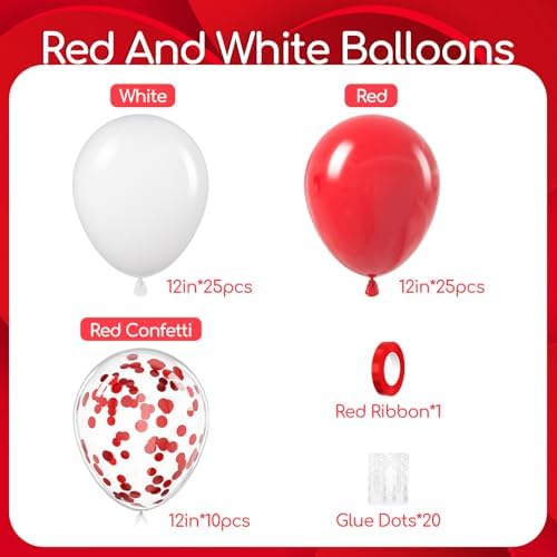 60pcs 12inch Red and White Balloons with Confetti Balloons - Image 2