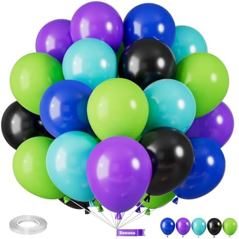 Purple Green Blue Balloons for Monster Video Game Birthday Halloween Party by Saxuxu
