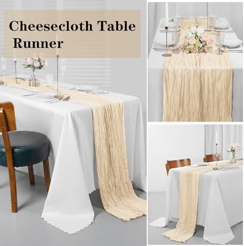 Bailarina 12 Pack Cheesecloth Table Runner 17x108 Inch Long Gauze Cheese Cloth 9ft Wrinkled Sheer Table Runner for Wedding Reception Birthday Party Table Decoration (Ivory) - Image 5