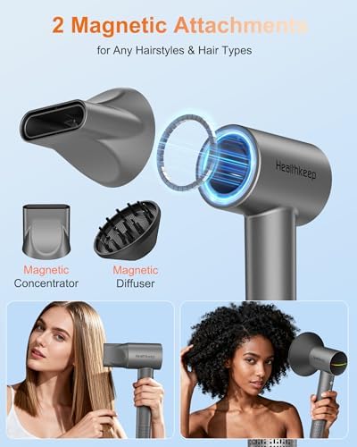 Hair Blow Dryer with Diffuser: 1500W High-Speed Brushless Motor 500M Ionic Technology, Thermo-Control Low Noise for Curly, Straight & Damaged Hair, Home Travel Salon - Image 2