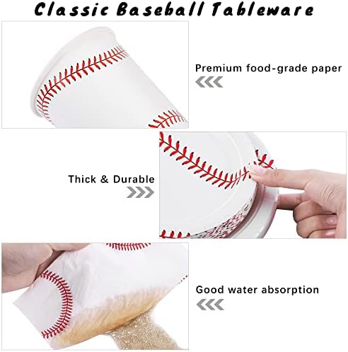 durony 144 Pieces Baseball Paper Plates and Napkins Dinnerware Set Baseball Birthday Party Tableware Supplies Includes Paper Plates Napkins Forks Serve 24 for Sports Baseballs Party Supplies - Image 3