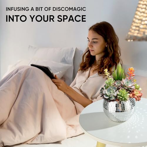 6 Pcs Disco Ball Vase Disco Ball Planter for Centerpieces Disco Ball Decor Flower Vase with Silver Mirror Glass for Wedding, Birthday, Party (4" X 4.7") - Image 5
