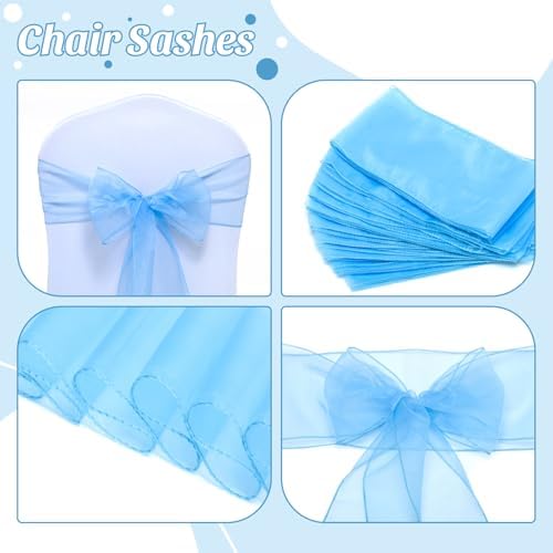MDS Pack of 25 Organza Chair Sashes for Wedding & Event Décor – Baby Blue - Image 4