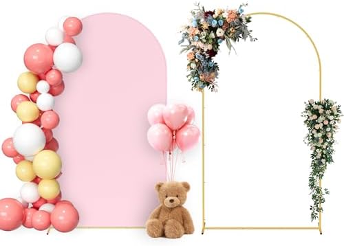 Neatsure Arch Backdrop Stand and Cover Set, 7.2FT Metal Photo Balloon Arch Backdrop Stand for Wedding Birthday Party Baby Shower Ceremony Graduation Decoration, Pink by Neatsure