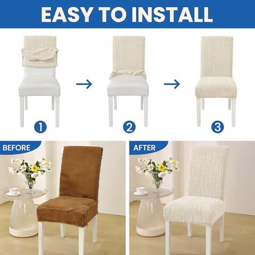 Super Stretch Chair Covers for Dining Chairs Set of 4, Beige - Image 6