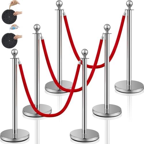 Ferraycle 6 Pcs 2026 Wedding Stanchions and Velvet Ropes Set, Silver by Ferraycle