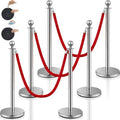 Ferraycle 6 Pcs 2026 Wedding Stanchions and Velvet Ropes Set, Silver by Ferraycle