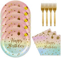 48PCS Happy Birthday Plates and Napkins Party Supplies, Colorful and Gold Disposable Paper Plates and Napkins with Forks Tableware Set for Birthday Party Decorations 16 Guests (Colorful) by KFJBPB