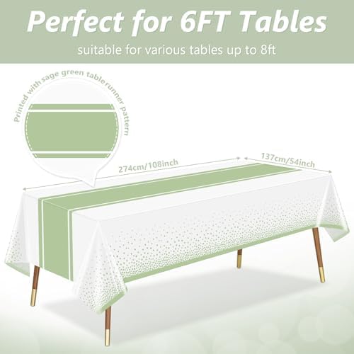 LANLISA White and Sage Green Tablecloth Party Decorations 12 Pack, Disposable Plastic Table Cloths for Baby Shower Birthday Wedding Party Decor - Image 3