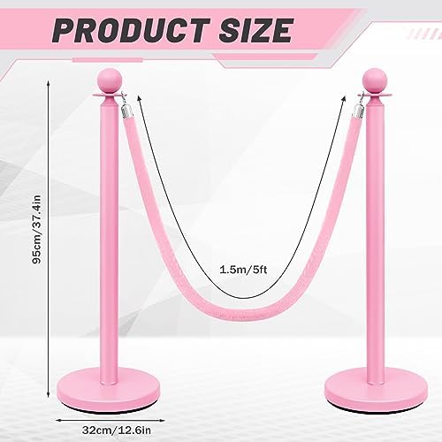 Ferraycle 6 Pcs 6 Pcs Stainless Steel Stanchions 38 Inch Velvet Rope, Pink - Image 2