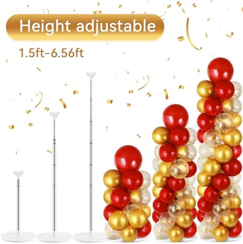 ZOIIWA 2 Sets Balloon Column Stand Kit Balloon Tower with Bases（Red Gold） - Image 4