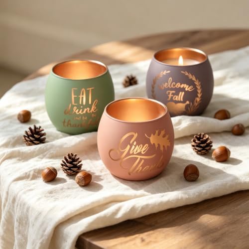 Thanksgiving Votive Candle Holder Set of 6 for Fall Table Centerpiece Decor - Image 4