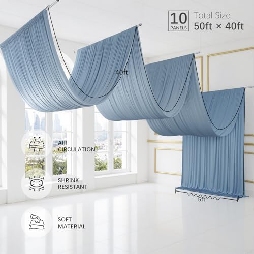 50ftx40ft Dusty Blue Ceiling Curtain for Wedding Parties - Image 6