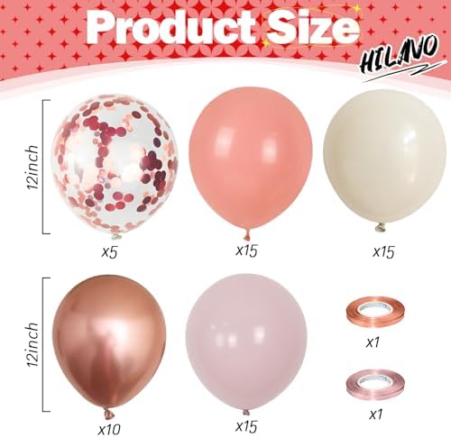 Dusty Pink Balloon Set, 60Pcs 12 Inch Retro Blush Pink White Sand Nude Latex Balloon with Metallic Confetti Rose Pink Helium Balloon for Girls Women Birthday Party Baby Shower Boho Decoration Supplies - Image 2