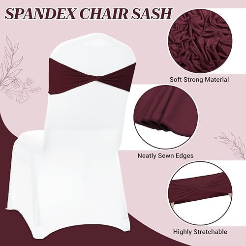 MDS Pack of 75 Spandex Chair Sashes Without Slider Buckles – Burgundy - Image 3