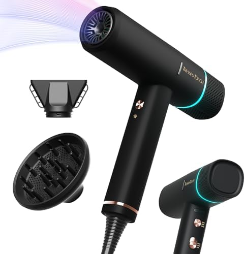 Hair Dryer with Diffuser Blow Dryer, 150000 RPM Professional High-Speed Ionic BlowDryer, Powerful 1600 Watt Motor for Fast Drying and Straight & Wavy Hair, Low Noise, Lightweight for Home Salon by TressesTouch