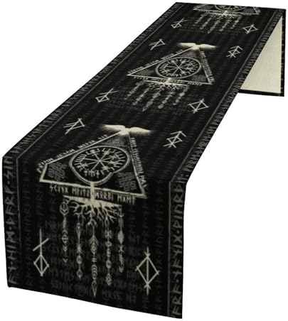 Vintage Viking Pattern Table Runner, Helm of Terror Scandinavian Viking Seasonal Dinner Runner for Farmhouse Party Holiday Home Kitchen Dining Table Decor 13"x90" by SHElifestyle