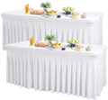 Wish Care 2 Pack White Spandex Table Clothes for 4 Foot Rectangle Tables, 4FT Wrinkle Free Fitted Tablecloths Ruffles Design Table Cover for Party, Banquet, Wedding and Events by WishCare