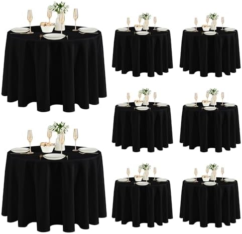 Fitable 8 Pack Black Round Tablecloths 120 Inch for 48"-96" Tables by Fitable