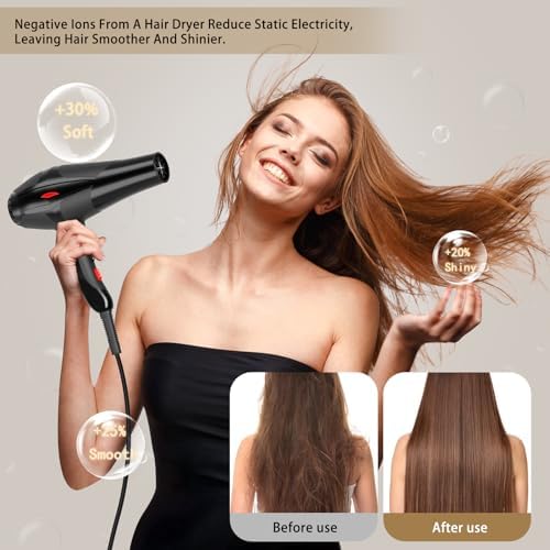 Hair Dryer Professional Ionic Salon Hair Dryer 2400W Powerful Fast-Drying Blue Light Ionic Hair Dryers with Diffuser, AC Motor Constant Temperature Quiet Ion Dryers for Women Men - Image 4
