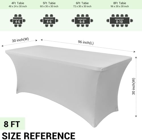 Obstal 8ft Stretch Spandex Table Cover for Folding Tables, 2 Pack, Silver - Image 4