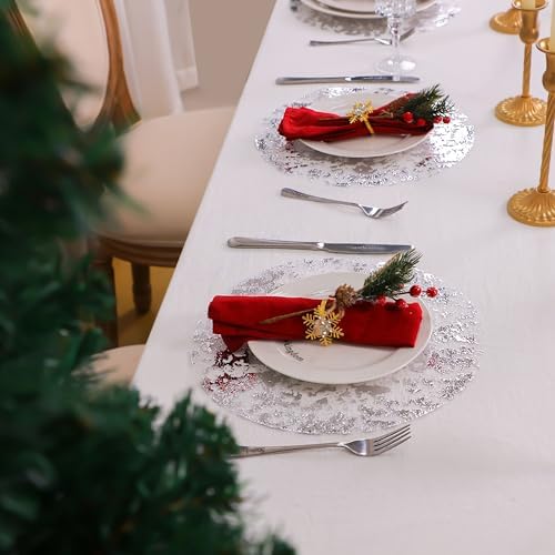 Snowkingdom Silver Disposable Placemats Set of 24 Foil Mesh 13 Inch Round Pressed Table Mates 24 Pack Silver Doilies for Dining Table Wedding Birthday Party Holiday Home Decoration - Image 3