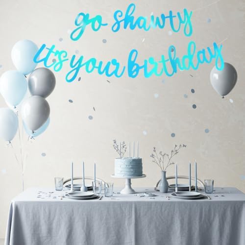 BEISHIDA Rainbow Blue Pre-Strung Go Shawty It's Your Birthday Banner Decor - Image 6