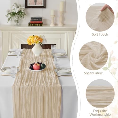 6 Pack Begie Cheesecloth Table Runner 35"×120" Gauze Fabric Table Runner - Image 6