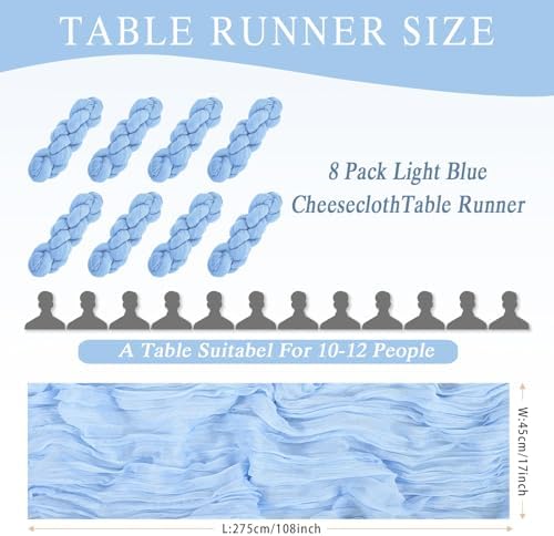 8 Pack LightBlue Cheesecloth Table Runner 17x108 inch Boho Gauze Cheese Cloth Table Runners for Wedding Party Baby Bridal Shower Home Decor - Image 3