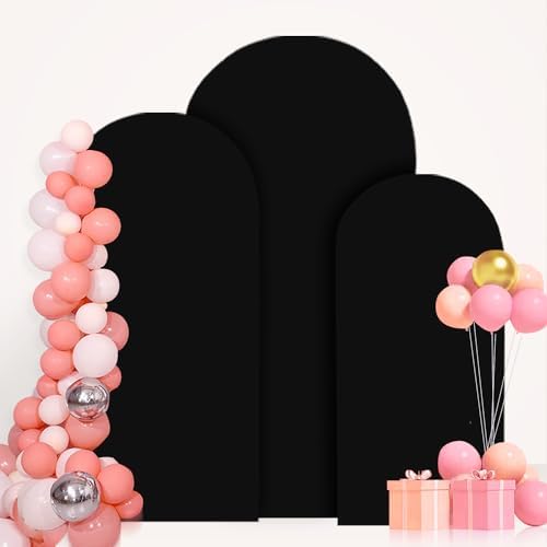 FANPROMS Spandex Arch Backdrop Cover Set of 3 Black Wedding Arch Stand Cover 5FT 6FT 7FT for Arched Frame Decor 2 Sided Arch Stand Covers Backdrop Fabric Round Top Arched Covers for Wedding Ceremony - Image 6