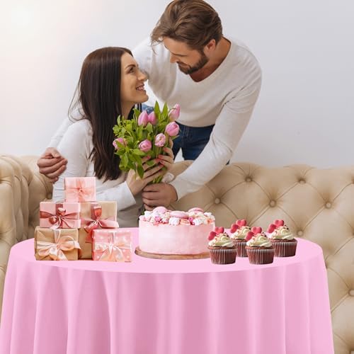 12 Pcs Round Red Pink Plastic Tablecloths, 84 Inch - Image 7