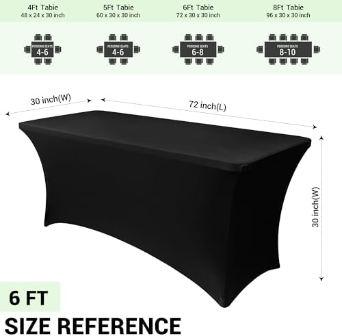 Obstal 6ft Stretch Black Spandex Table Cloth for Standard Folding Tables - 40 Pack Universal Rectangular Fitted Tablecloth Protector for Wedding, Trade Show, Vendor Stand - Image 3