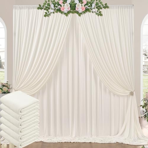 30ft x 10ft Wrinkle Free Ivory Backdrop Curtains for Parties, 6 Panels 5x10ft Polyester Photo Backdrop Drapes for Wedding Birthday Photography Background Baby Shower by ENJOYYOURPARTY