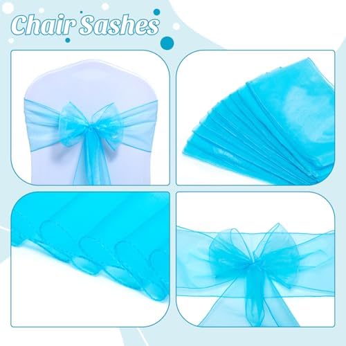 MDS Pack of 25 Organza Chair Sashes for Wedding & Event Décor – Turquoise - Image 4