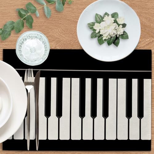 Piano Keyboard Placemats Set of 4, Black White Musical Dining Place - Image 4
