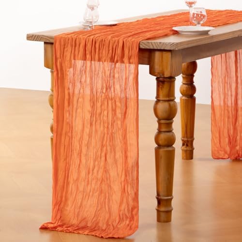 DeZerlor Orange Cheesecloth Table Runners 10 Pack Summer Boho Fall Runners - Image 5